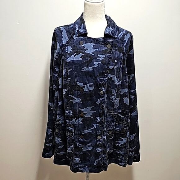 Lane Bryant Blue Camo Jacket Blazer 100% Lyocell Snap Closures Woman Sz 14/16 - Picture 2 of 10
